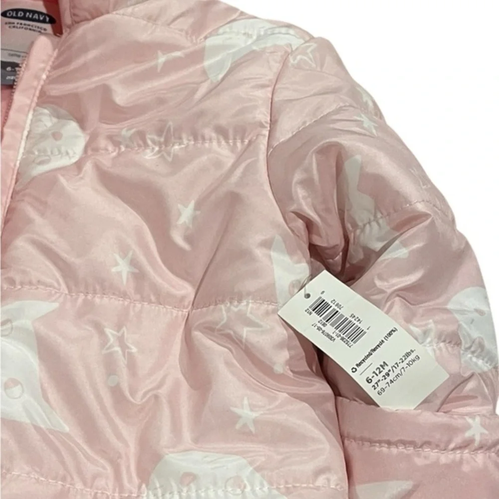 NEW 6 - 12 Month Girls Snow Bunting OldNavy Pink Infant Jacket Cat Star Snowsuit